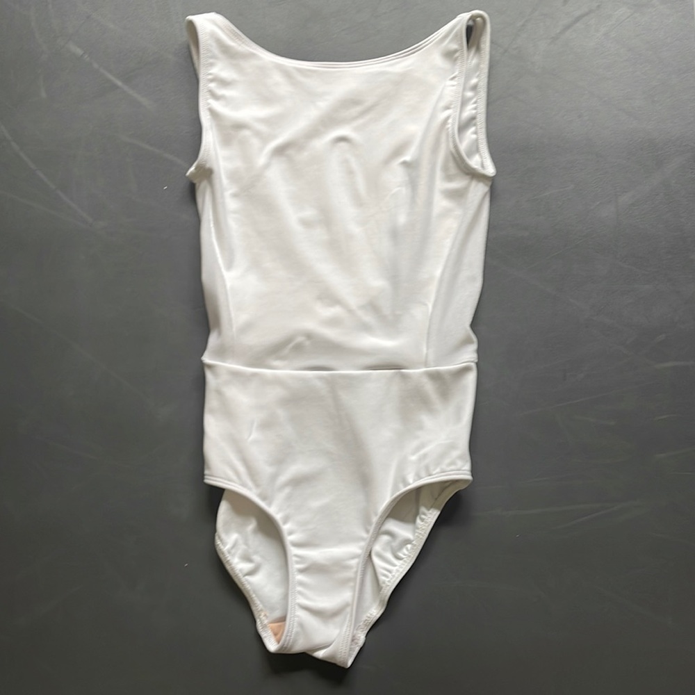 Eleve white dance leotard white velvet back